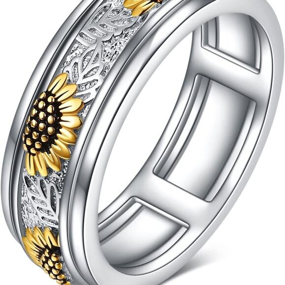 Sterling Silver Anxiety Spinner Rings Rotatable Mood Rings for Women Relieve Str